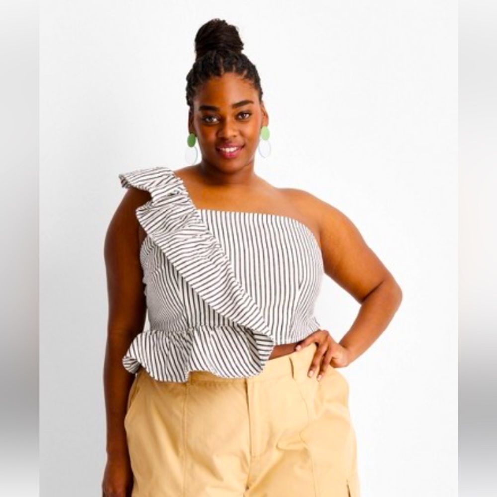 Striped One-Shoulder Ruffle Top